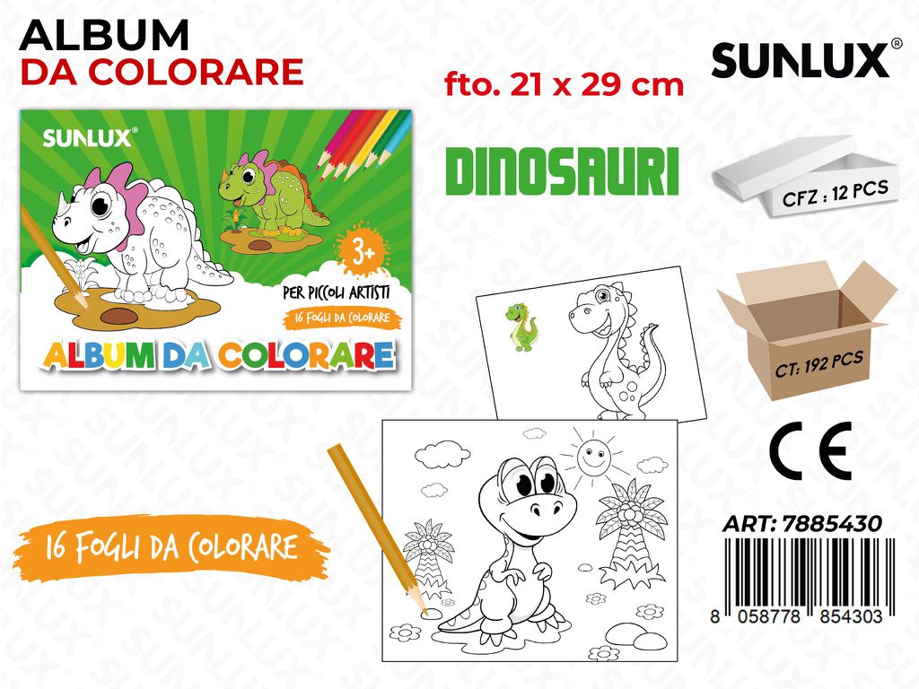 Sunlux Album da Colorare 16F. Dinosauri 21*29CM