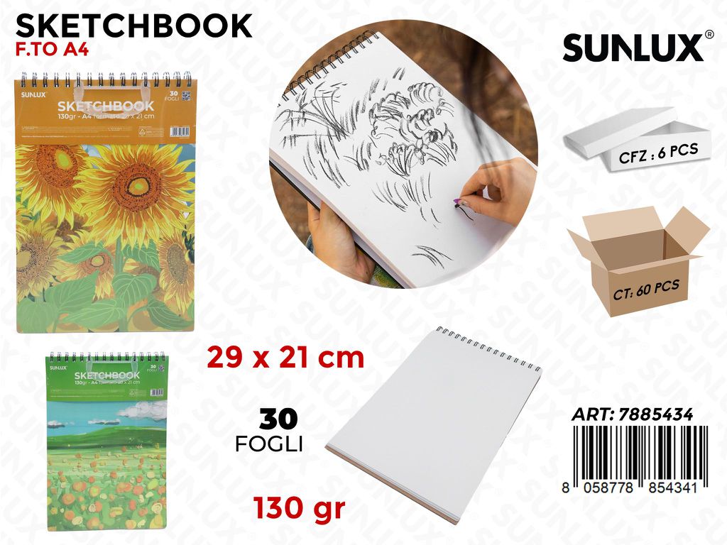 Sunlux Sketchbook Ass. A4 29*21CM 30F 130GR.