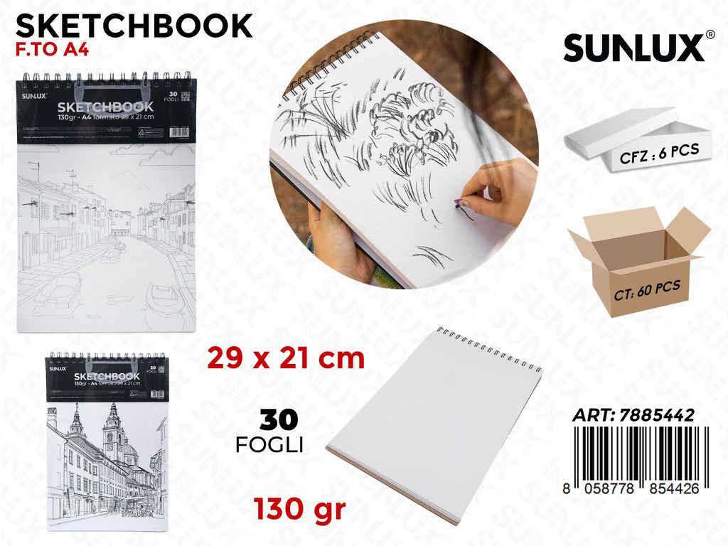 Sunlux Sketchbook Ass. A4 29*21CM 30F 130GR.