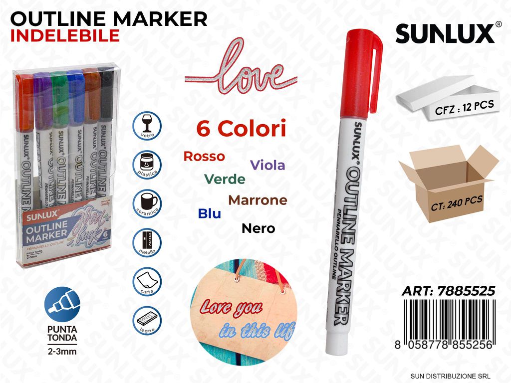 Outline Marker Indelebile 6COL. Ass. 2-3MM