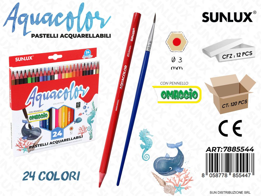 Pastelli Aquacolor c/ Pennello 24PCS 3MM