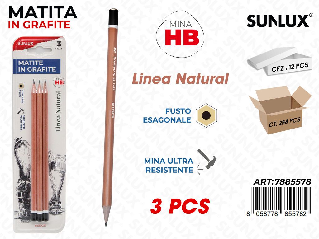 Sunlux Matite in Grafite L.natural Hb 3PCS