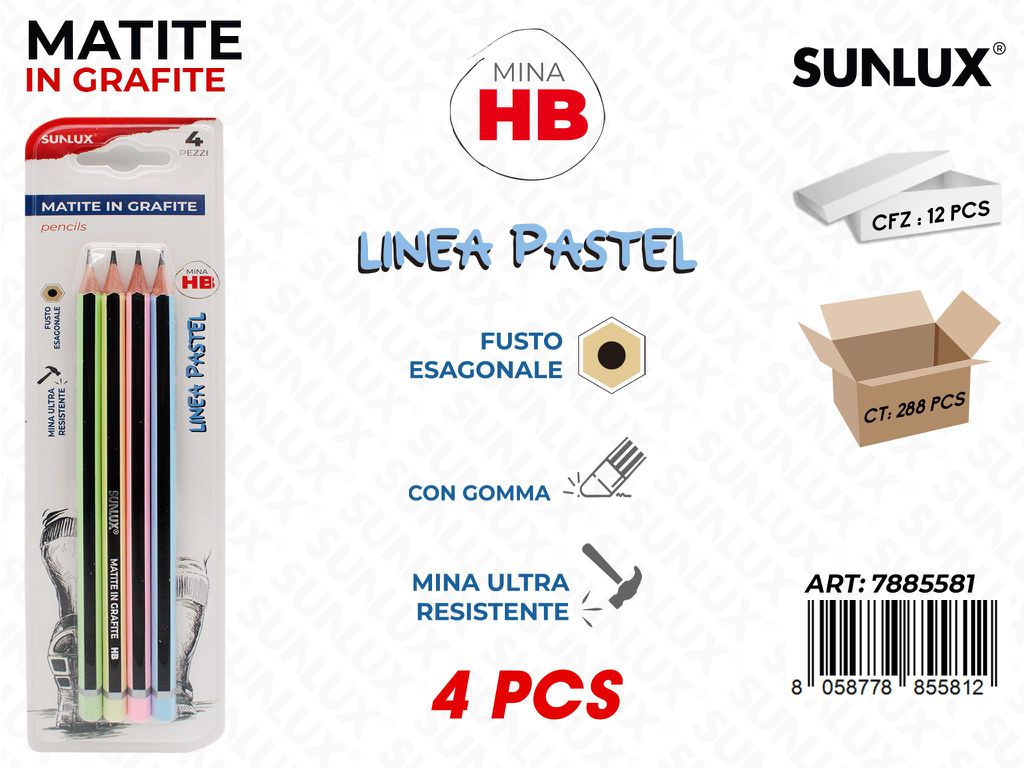 Sunlux Matite in Grafite L. Pastel Hb 4PCS
