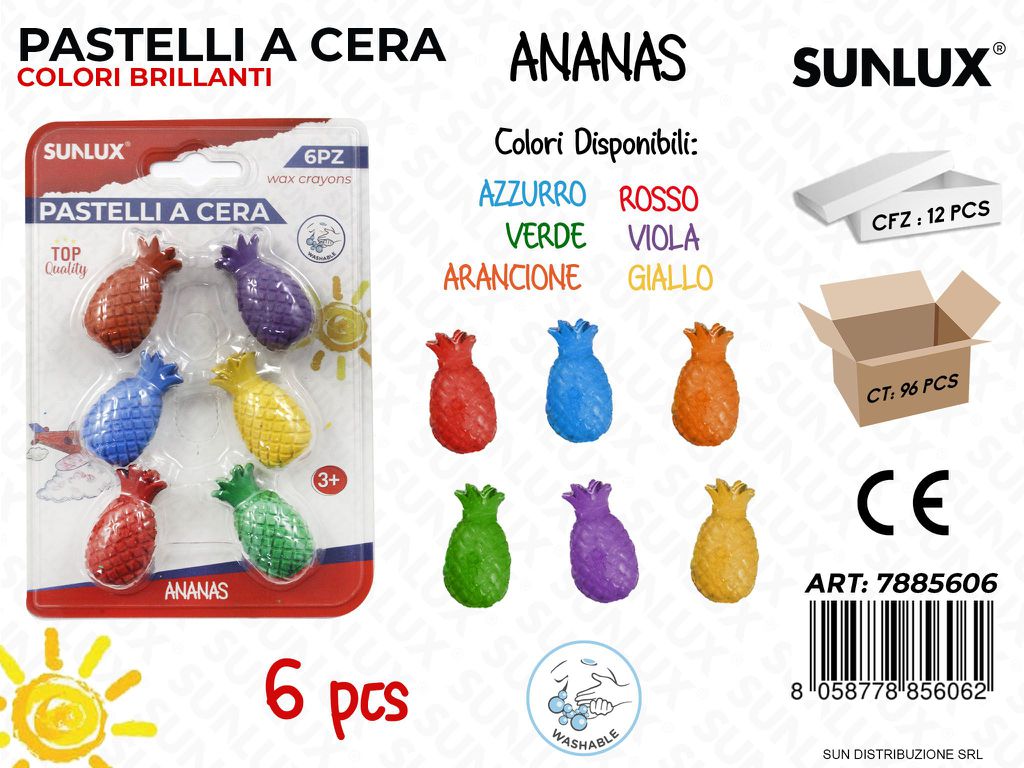 Pastelli a Cera Ananas Col. Ass. 6PCS