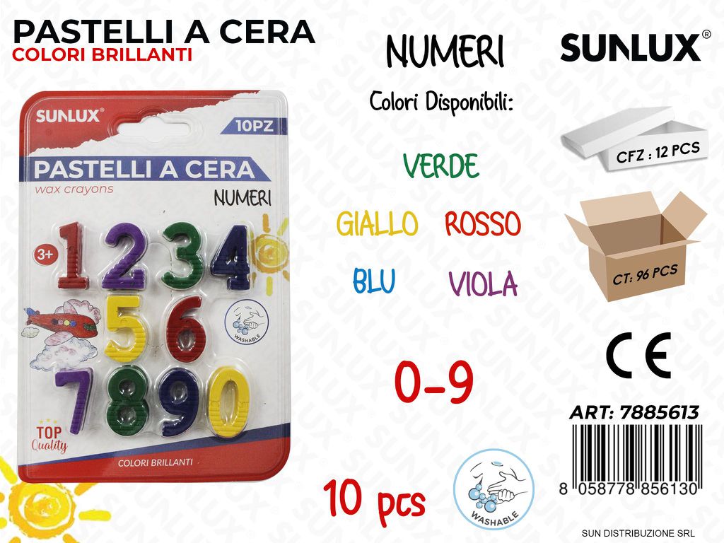 Pastelli a Cera Numeri Col. Ass. 10PCS