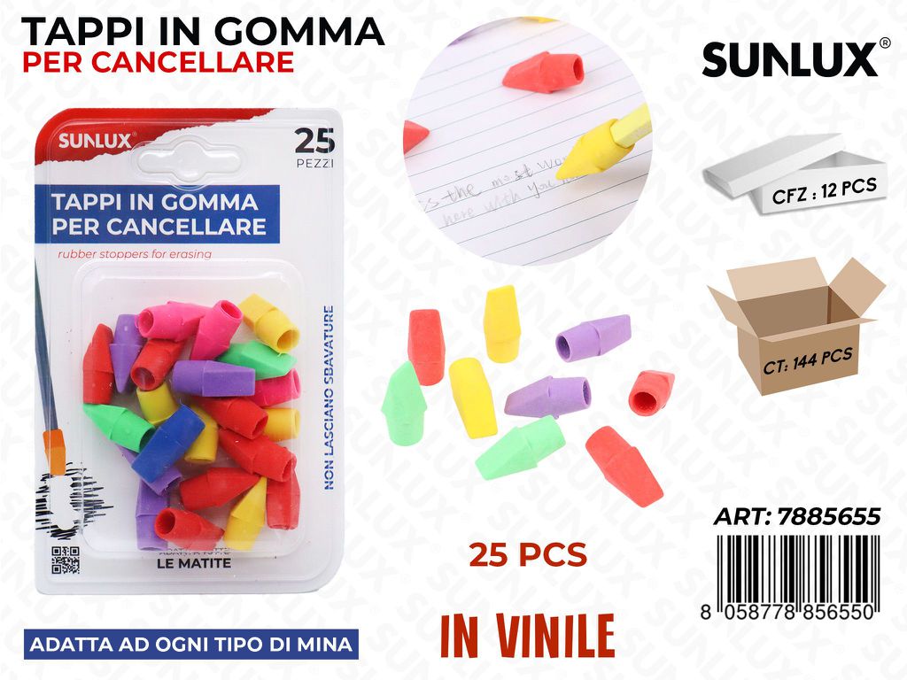 Tappi in Gomma per Cancellare 25PCS Ass.