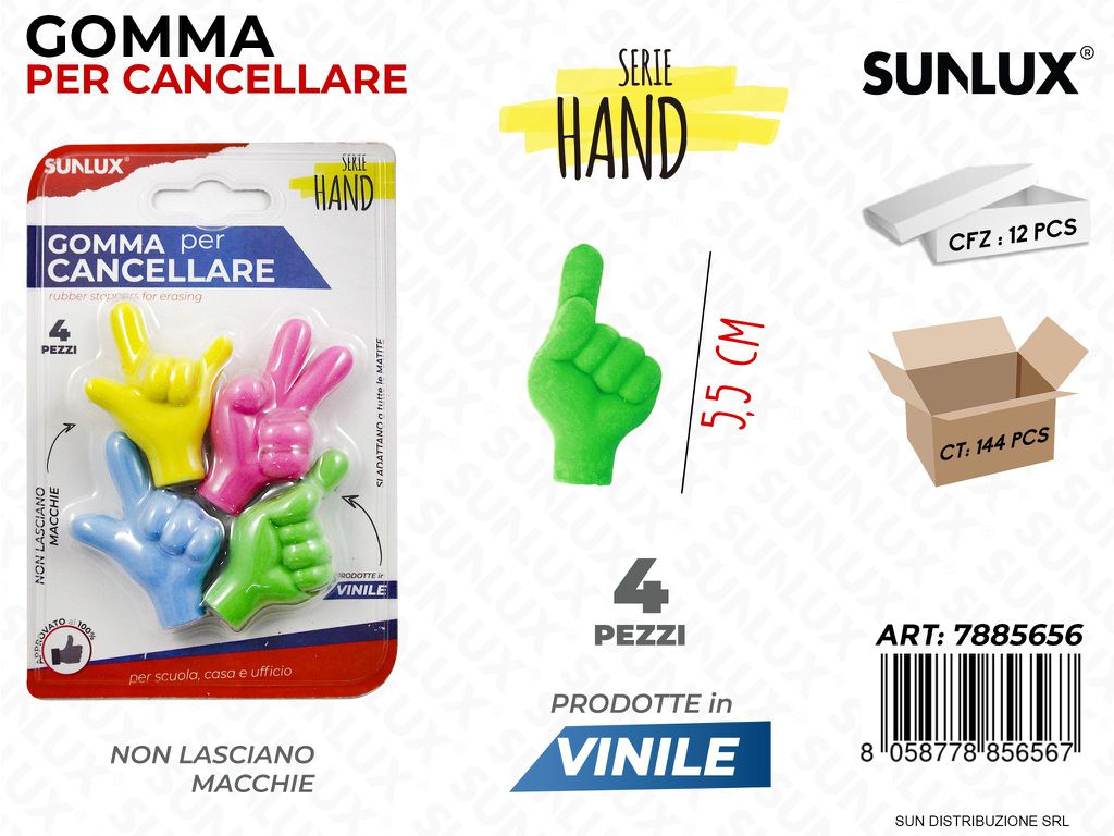 Gomma per Cancellare Hand Ass. 4PCS 5.5CM