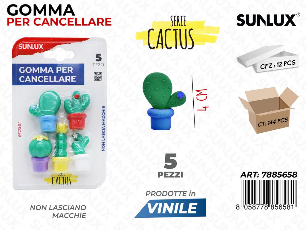 Gomma per Cancellare Cactus Ass. 5PCS 4CM