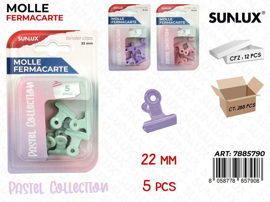Molle Fermacarte Col. Ass. Pastel 5Pcs 22Mm