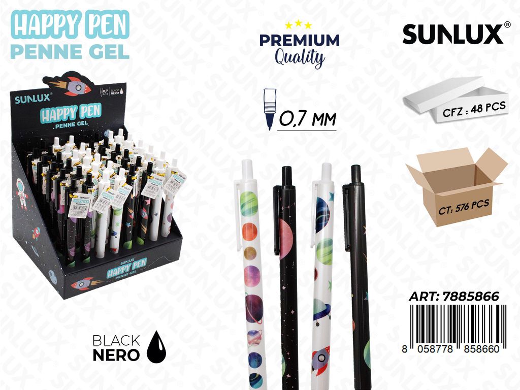 Happy Pen Gel Pianeti Nero 0.7Mm