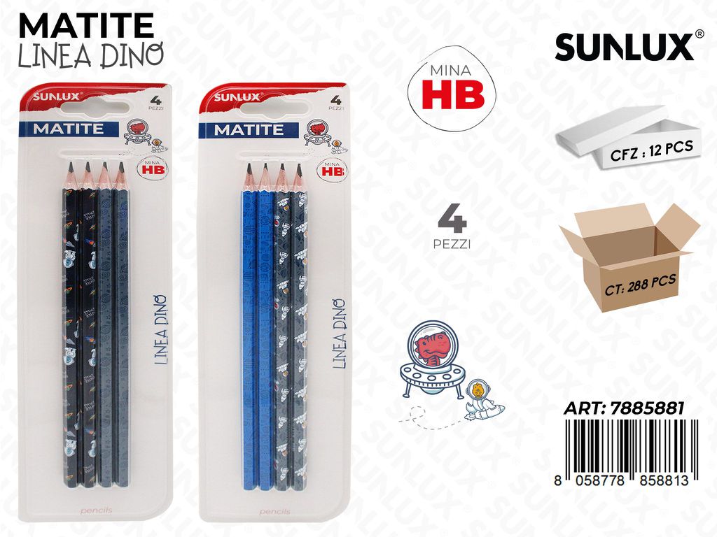 Sunlux Matite Hb L.dino 4PCS