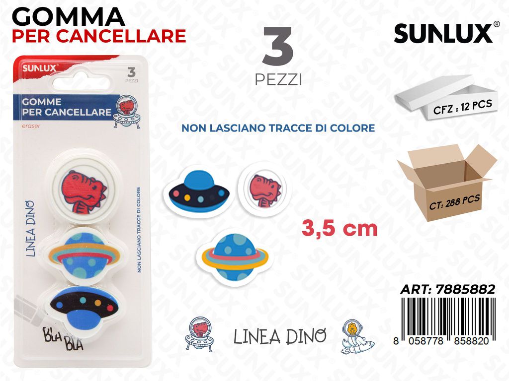 Sunlux Gomma per Cancell. L.dino 3PCS 3.5CM