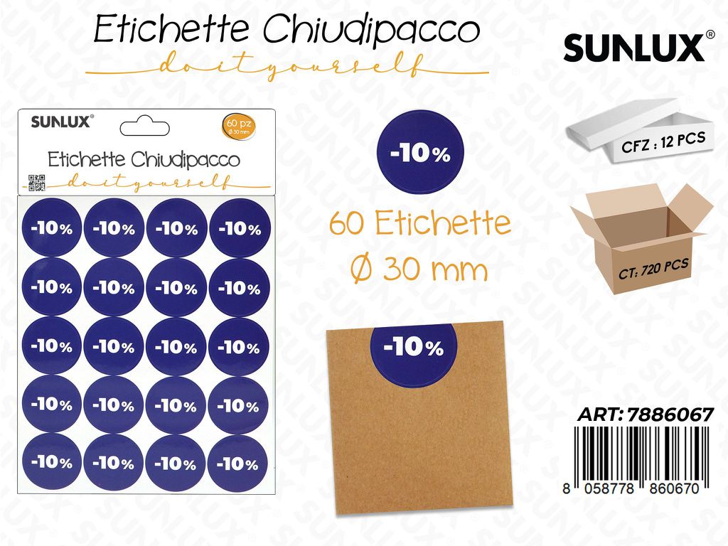 Sunlux Etichette Chiudipacco Adv 60PCS 3FF 30MM
