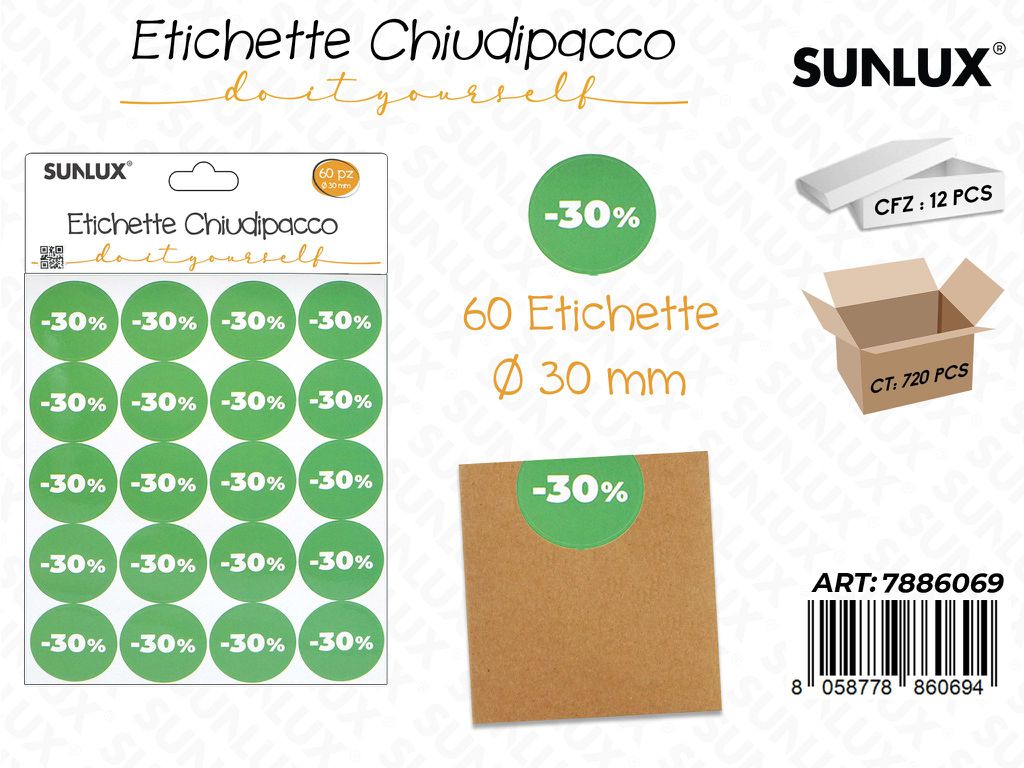 Sunlux Etichette Chiudipacco Adv 60PCS 3FF 30MM