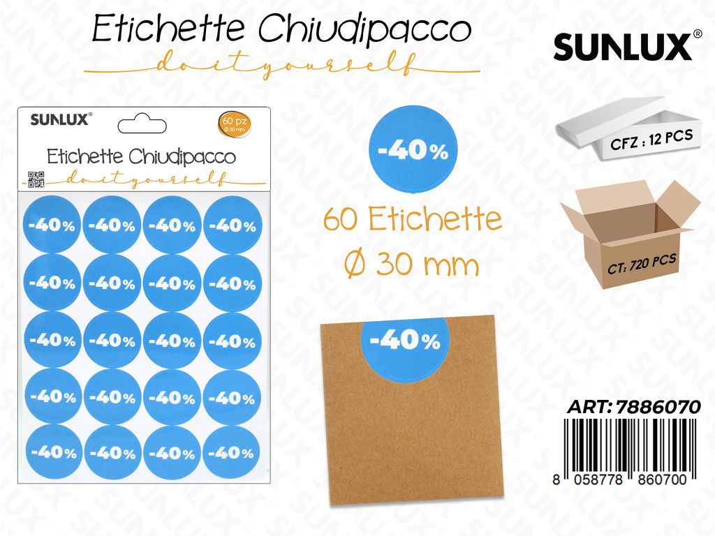 Sunlux Etichette Chiudipacco Adv 60PCS 3FF 30MM