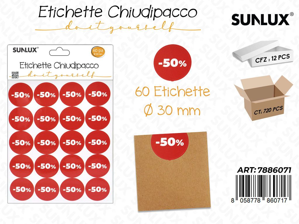 Sunlux Etichette Chiudipacco Adv 60PCS 3FF 30MM