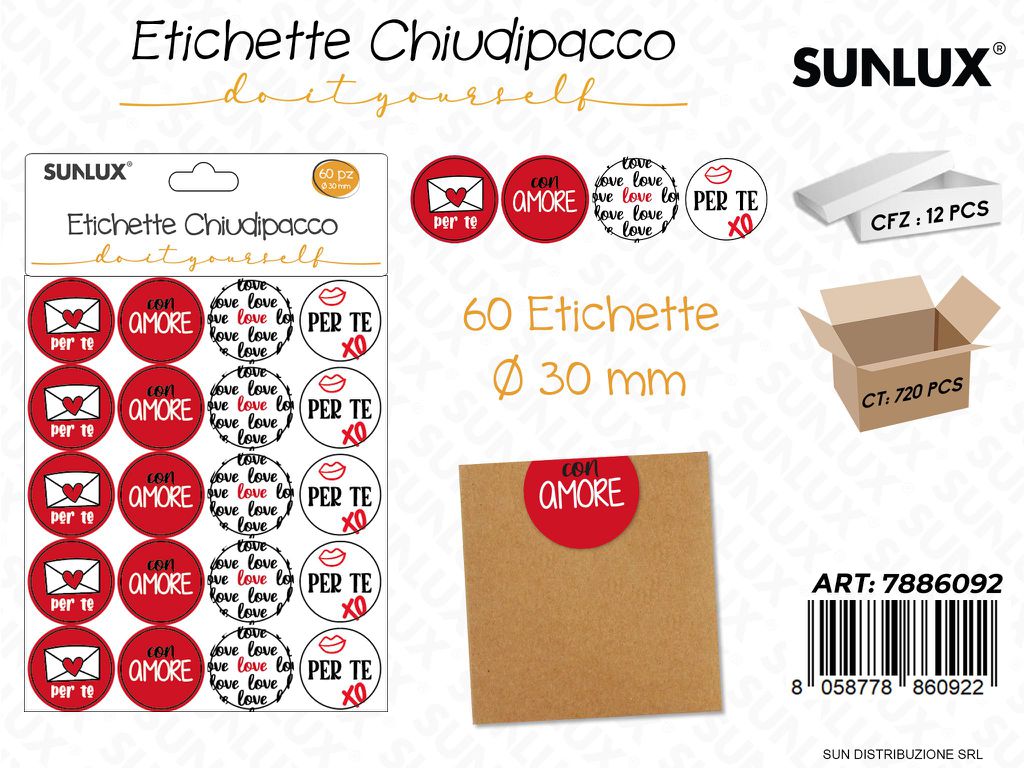 Etichette Chiudipacco D.30MM 60PCS Ass.