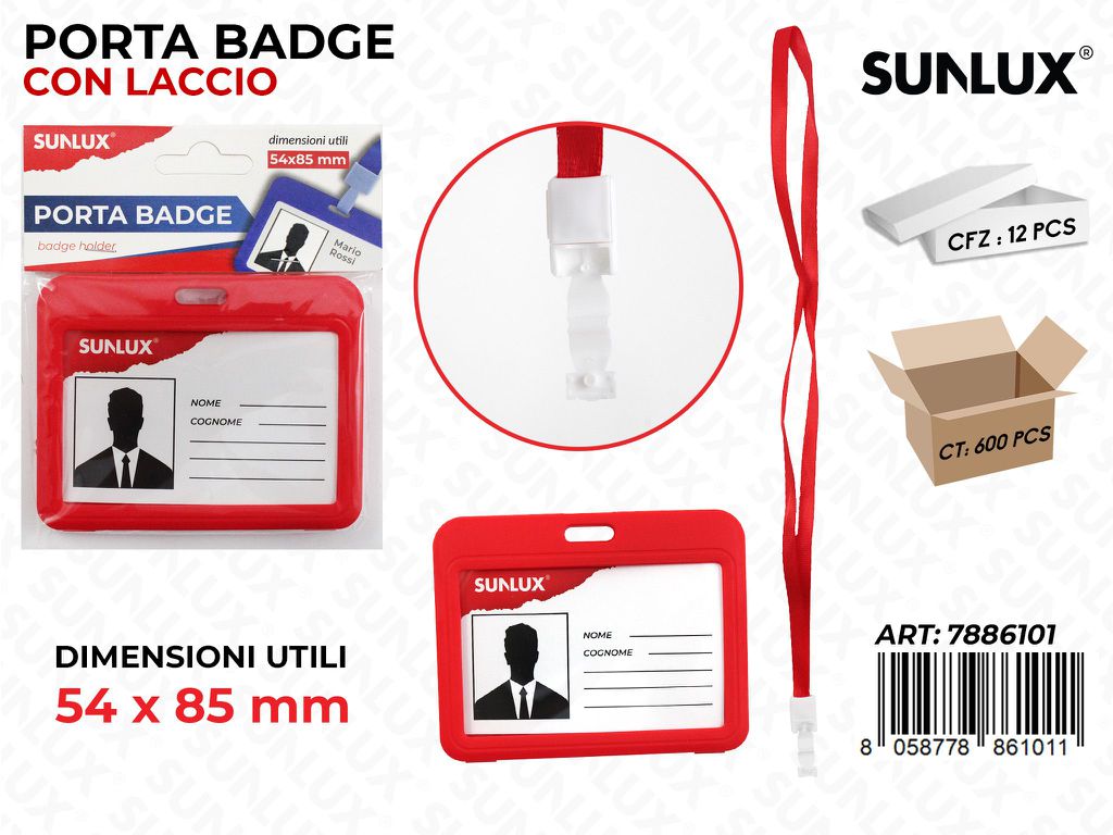 Porta Badge c/ Laccio Rosso Mis. Uti. 54*85MM