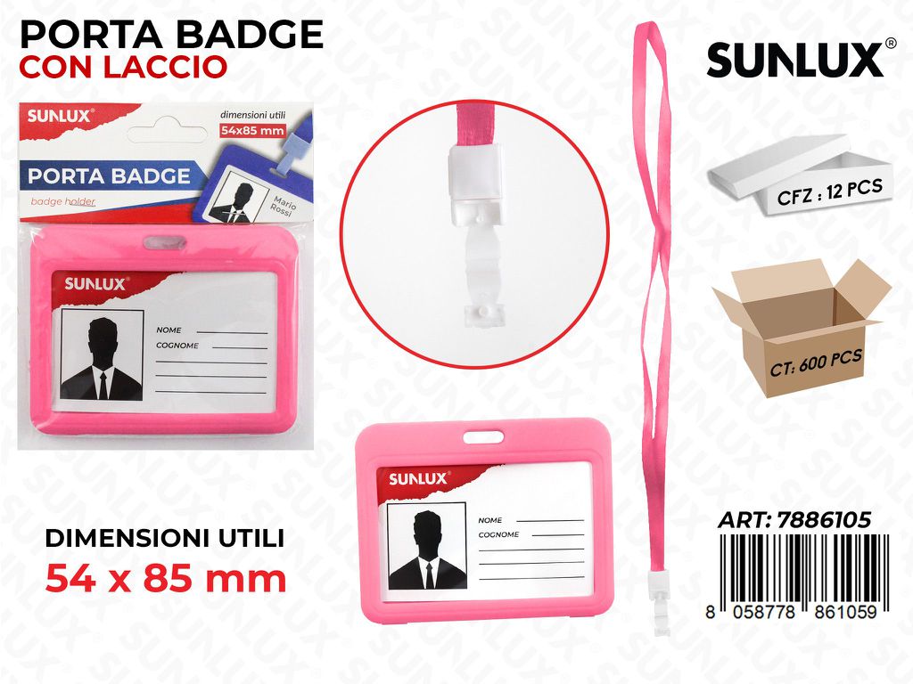 Porta Badge c/ Laccio Rosa Mis. Uti. 54*85MM