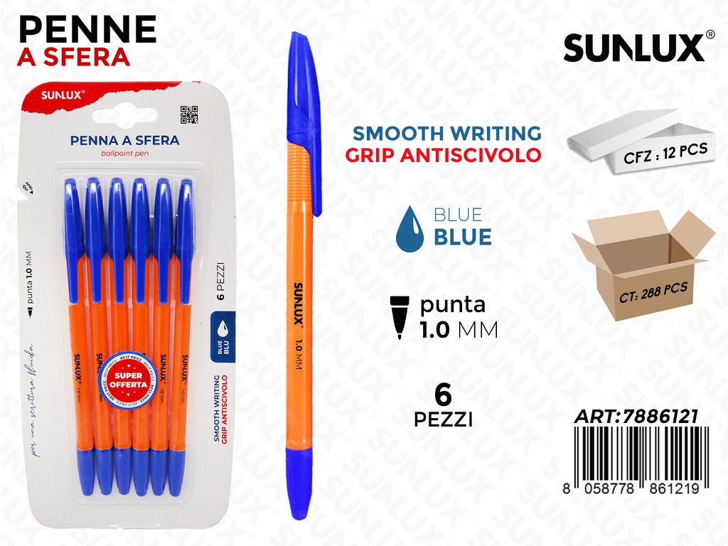 Penna a Sfera Inch. Blu 6PCS 1.0MM