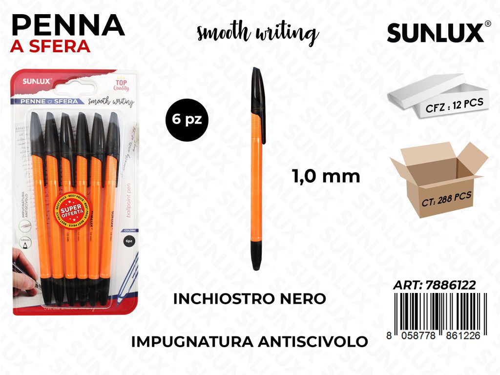 Penna a Sfera Inch. Nero 6PCS 1.0MM
