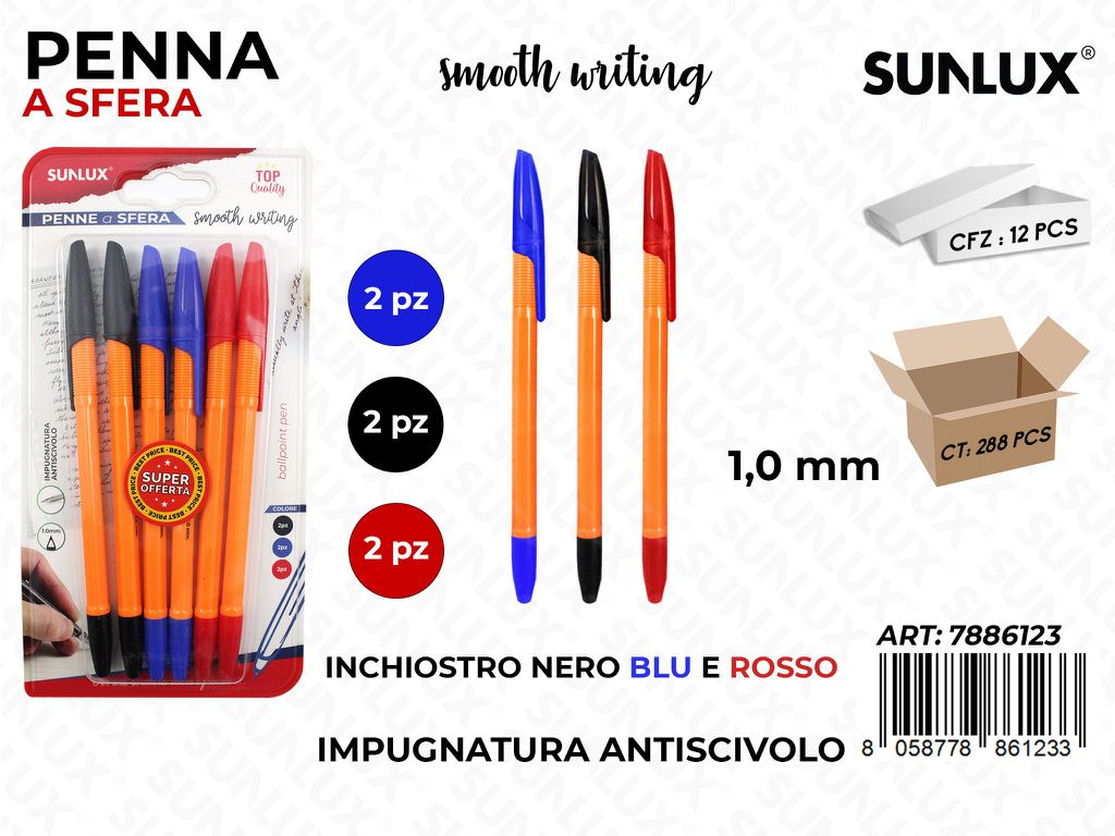 Penna a Sfera Inch. 3COL. 6PCS 1.0MM