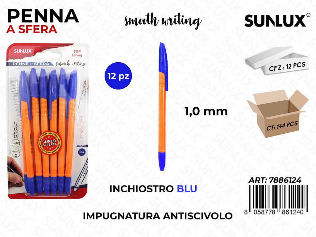 Penna a Sfera Inch. Blu 12PCS 1.0MM