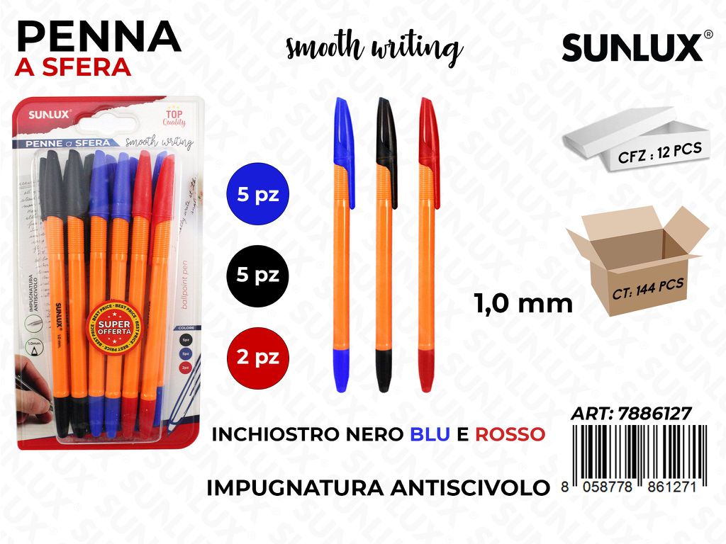 Penna a Sfera Inch. 3COL. 12PCS 1.0MM
