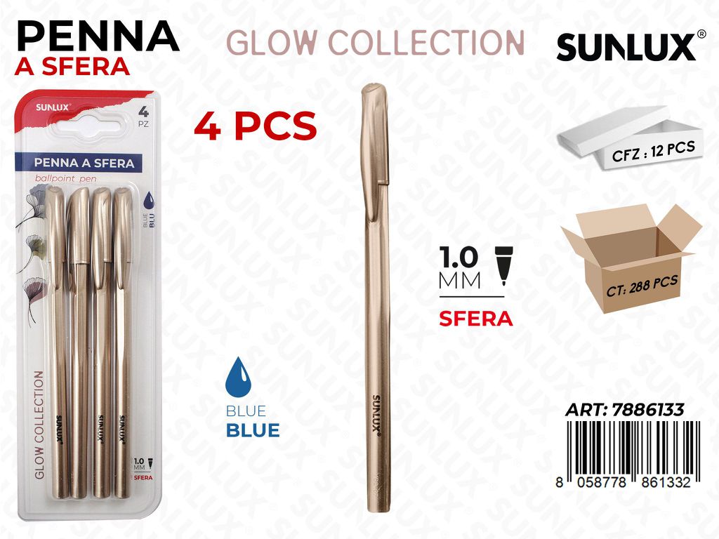 Bl. Penna a Sfera Ororosa Glow Blu 4PCS 1MM