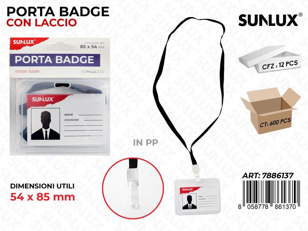Porta Badge c/ Laccio in Pp Mis. Uti. 54*85MM / Pz da 12