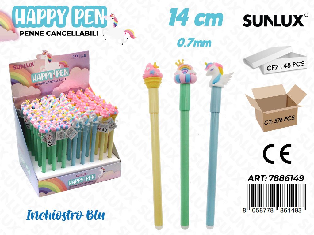 Happy Pen Cancellabili Blu Ass. 0.7Mm