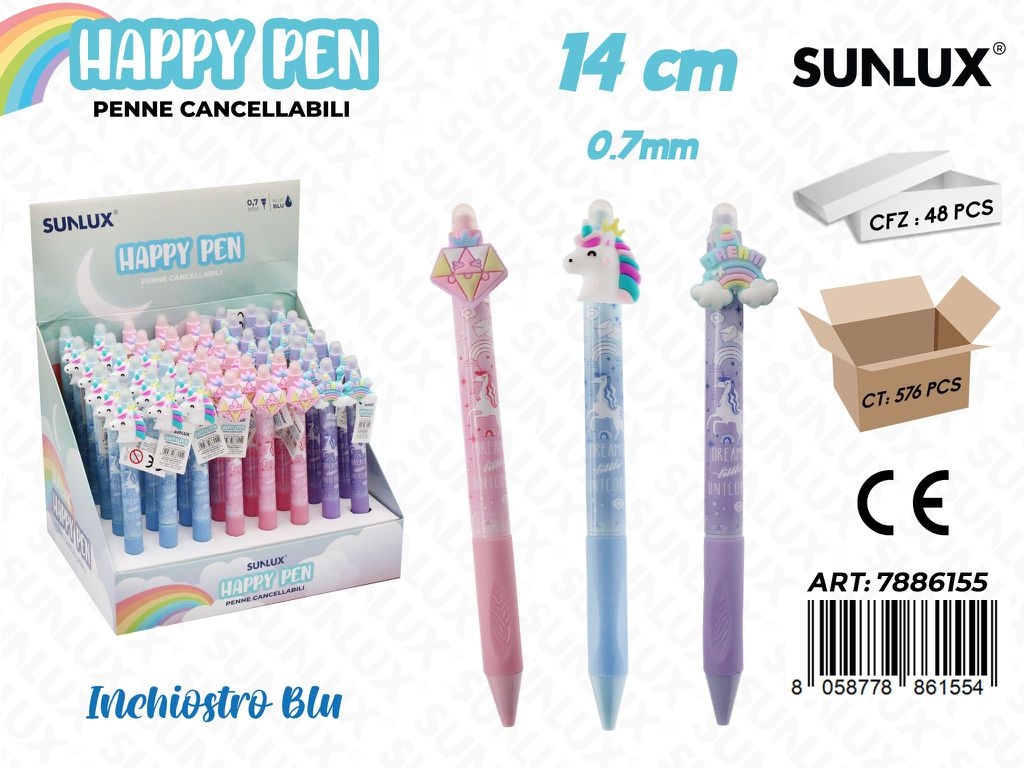 Happy Pen Cancellabili Blu Ass. 0.7Mm