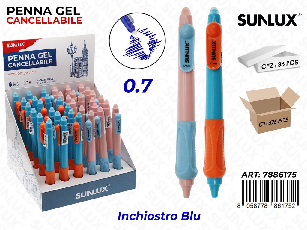 Sunlux Esp. Penna Gel Canc. Col. Ass. Blu 0.7MM