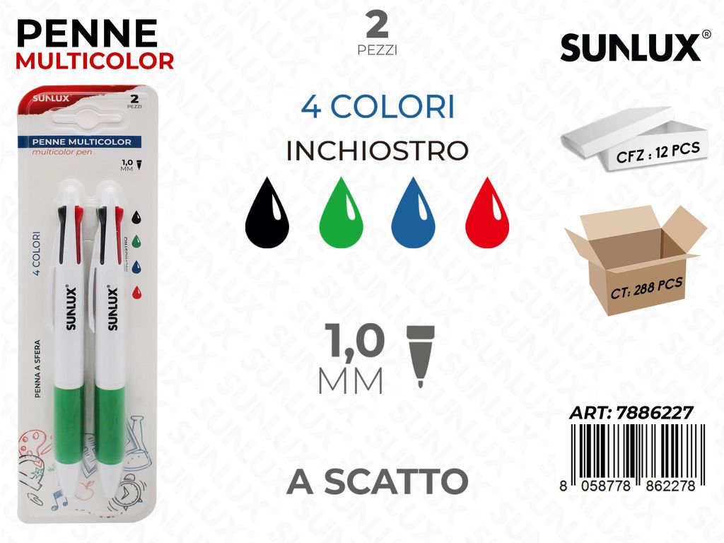Sunlux Penna Multicolor 2PCS 1.0MM / Pz da 12