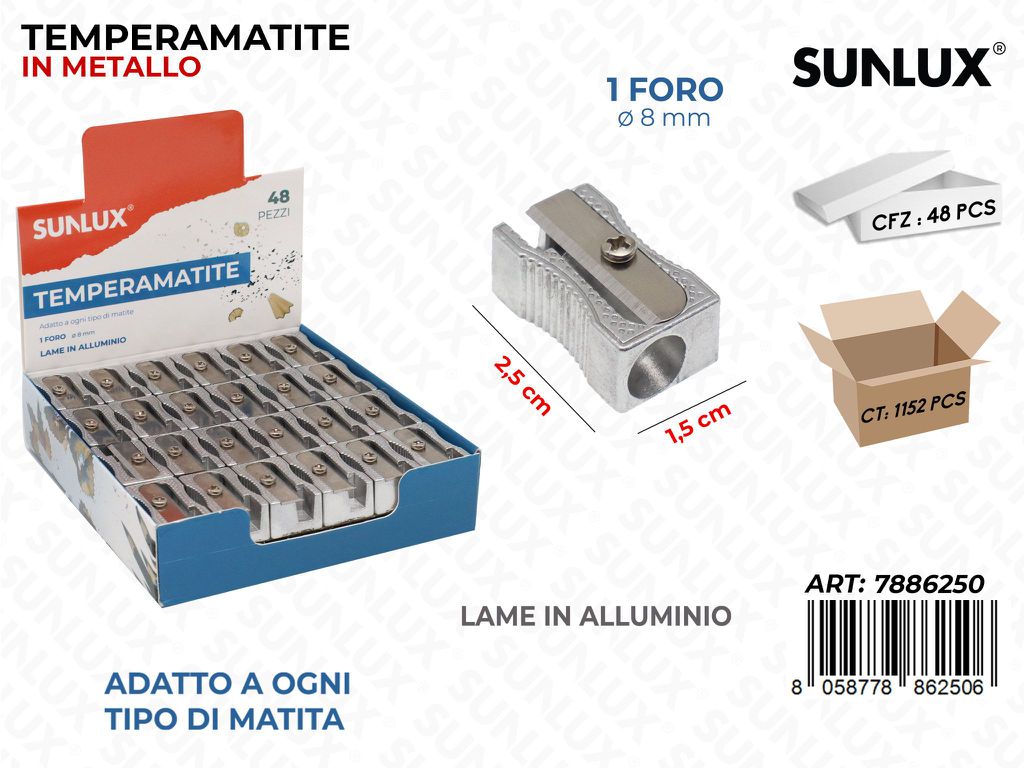 Sunlux Esp. Temperamatite Metallo 1FORO 1.5*2.5CM/ Pz da 48