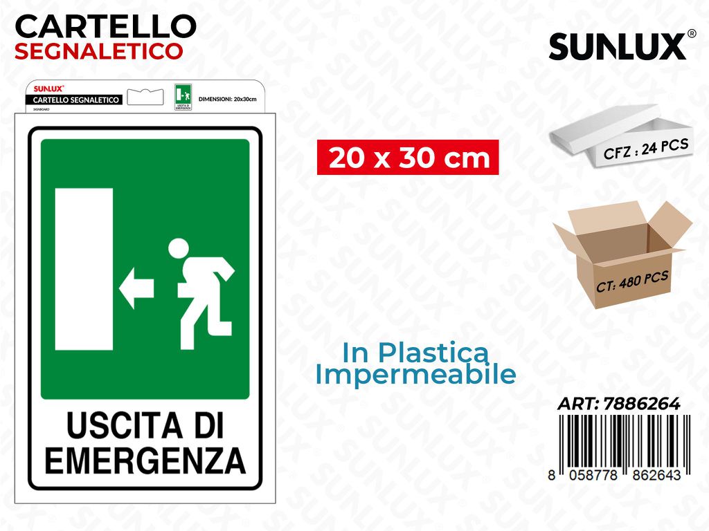 Sunlux Cartello Segn. Uscita Emergenza 20*30CM