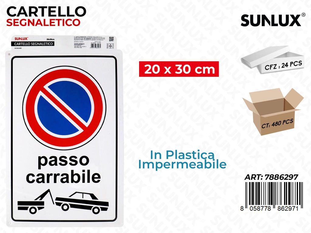 Sunlux Cartello Segn. Passo Carrabile Plast. 20*30CM