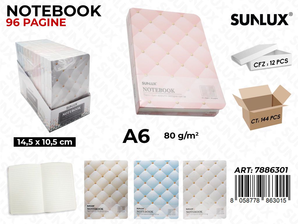 Sunlux Notebook Ass. 96PAG. A6 14.5*10.5CM