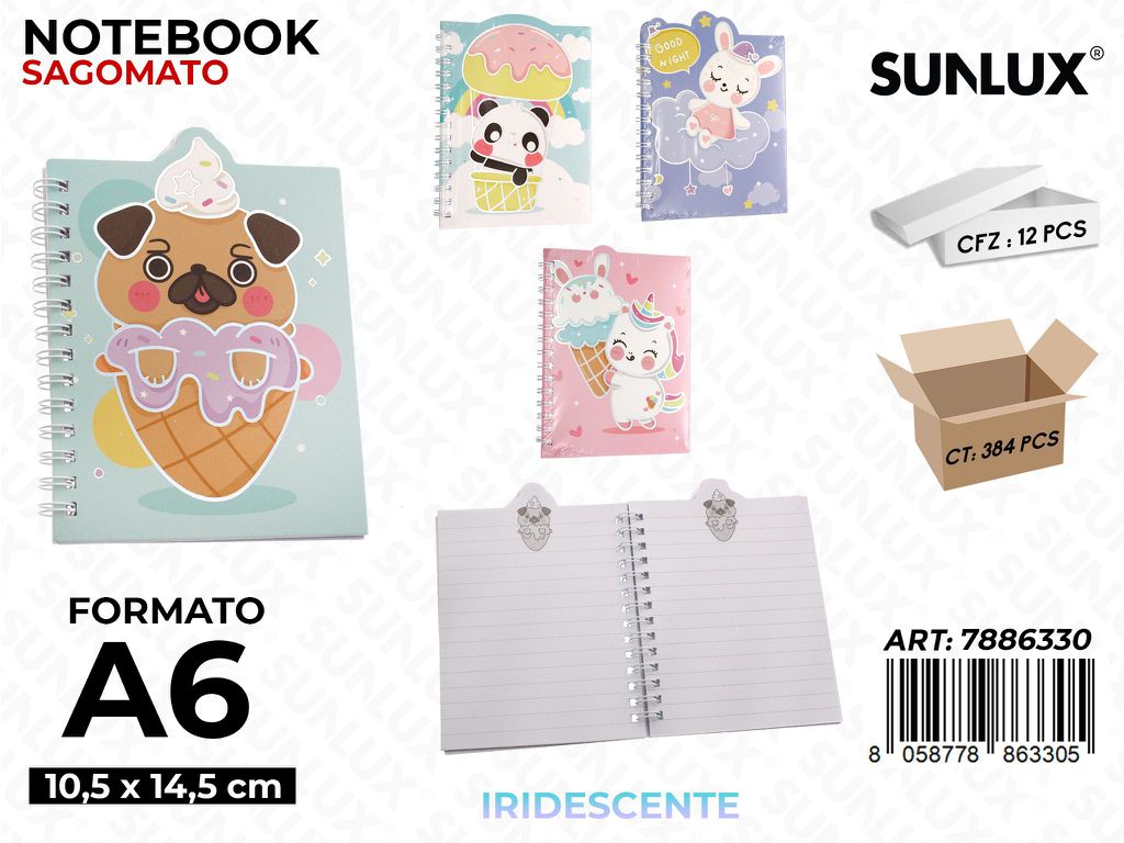Sunlux Notebook Sagomato Ass. A6 10.5*14.5CM / Pz da 12