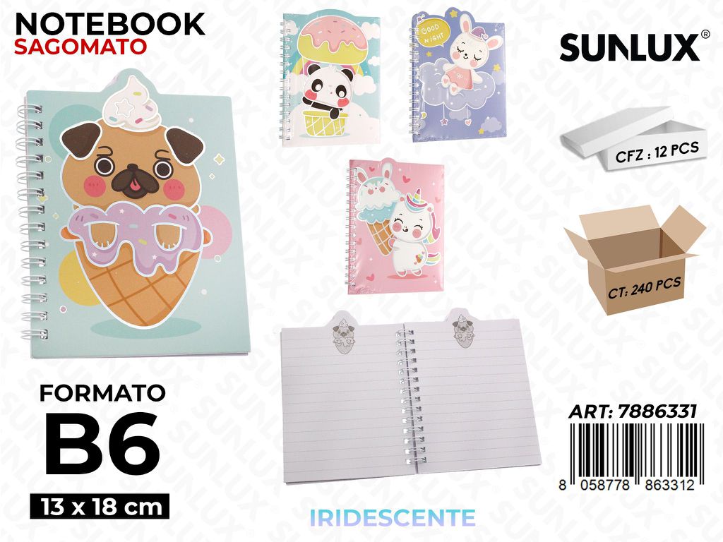 Sunlux Notebook Sagomato Ass. B6 13*18CM / Pz da 12