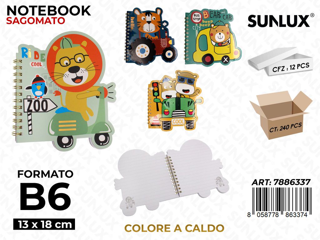 Sunlux Notebook Sagomato Col.caldo Ass. B6 13*18CM / Pz da 12