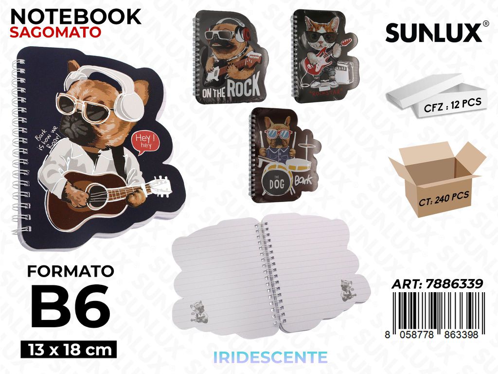 Sunlux Notebook Sagomato Iridesc. Ass. B6 13*18CM / Pz da 12