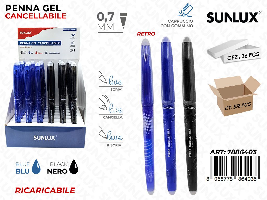 Sunlux Esp. Penna Gel Cancellabile 2ASS. 0.7MM