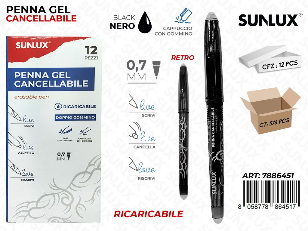 Sunlux Sc. Penna Gel Cancel. Nero 0.7MM