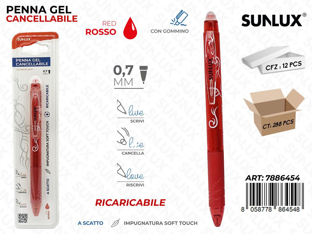 Sunlux Bl. Penna Gel a Scatto Cancel. Rosso 0.7MM