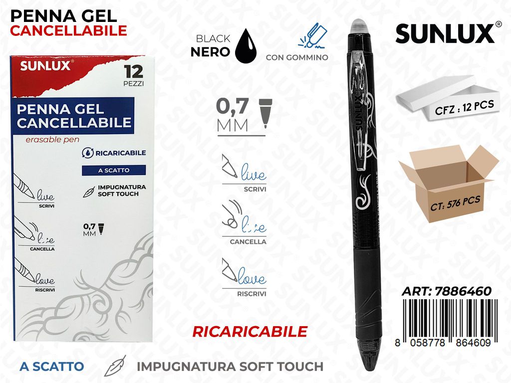 Sunlux Sc. Penna Gel a Scatto Cancel. Nero 0.7MM