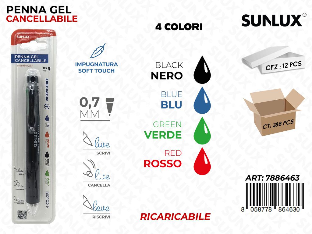 Sunlux Penna Gel Cancell. 4COL. 0.7MM