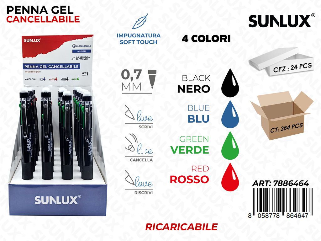 Sunlux Esp. Penna Gel Cancell. 4COL. 0.7MM