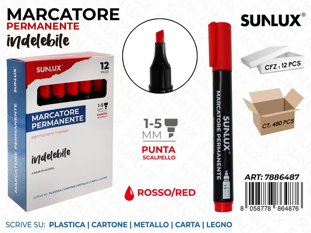 Sunlux Marcatore Perm. Indel. Rosso 1-5MM