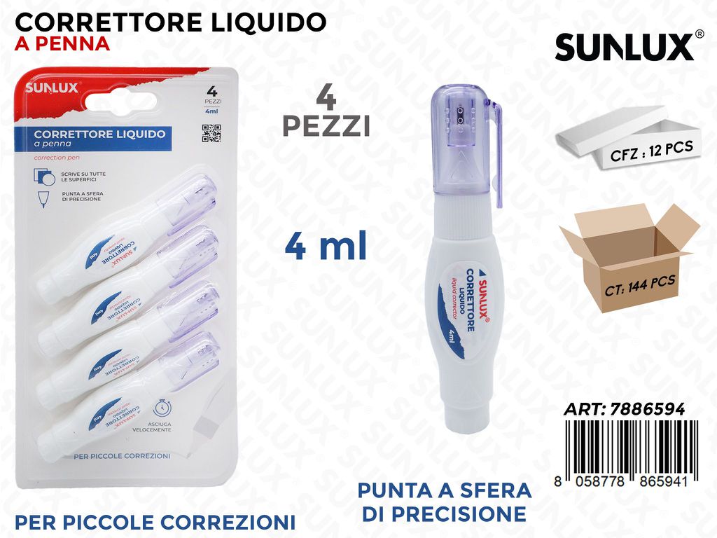 Sunlux Correttore Liquido Penna 4PCS 4ML